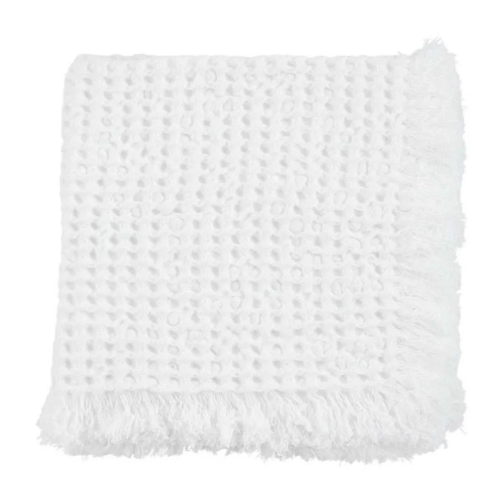 Mud Pie White Waffle Weave Cotton Napkins with Fringe Set of 4 NEW
